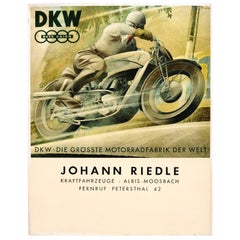 Original Vintage 1930s German Advertising Poster for Dkw Auto Union Motorcycles 