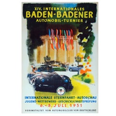 Original Vintage Auto Poster XIV International Baden-Baden Car Tournament 1951
