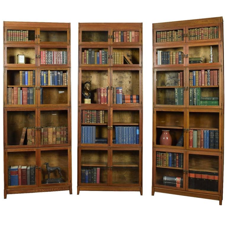 Three Large Oak Sectional Bookcase by E.S.A London at 1stDibs