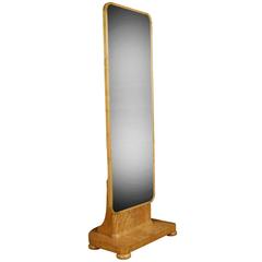 Antique Art Deco Bleached Walnut Cheval Mirror