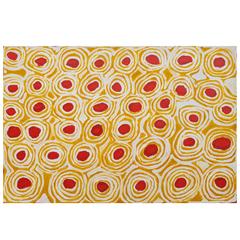 Small Aboriginal Australian Acrylic Painting, Red Circles with Yellow Background