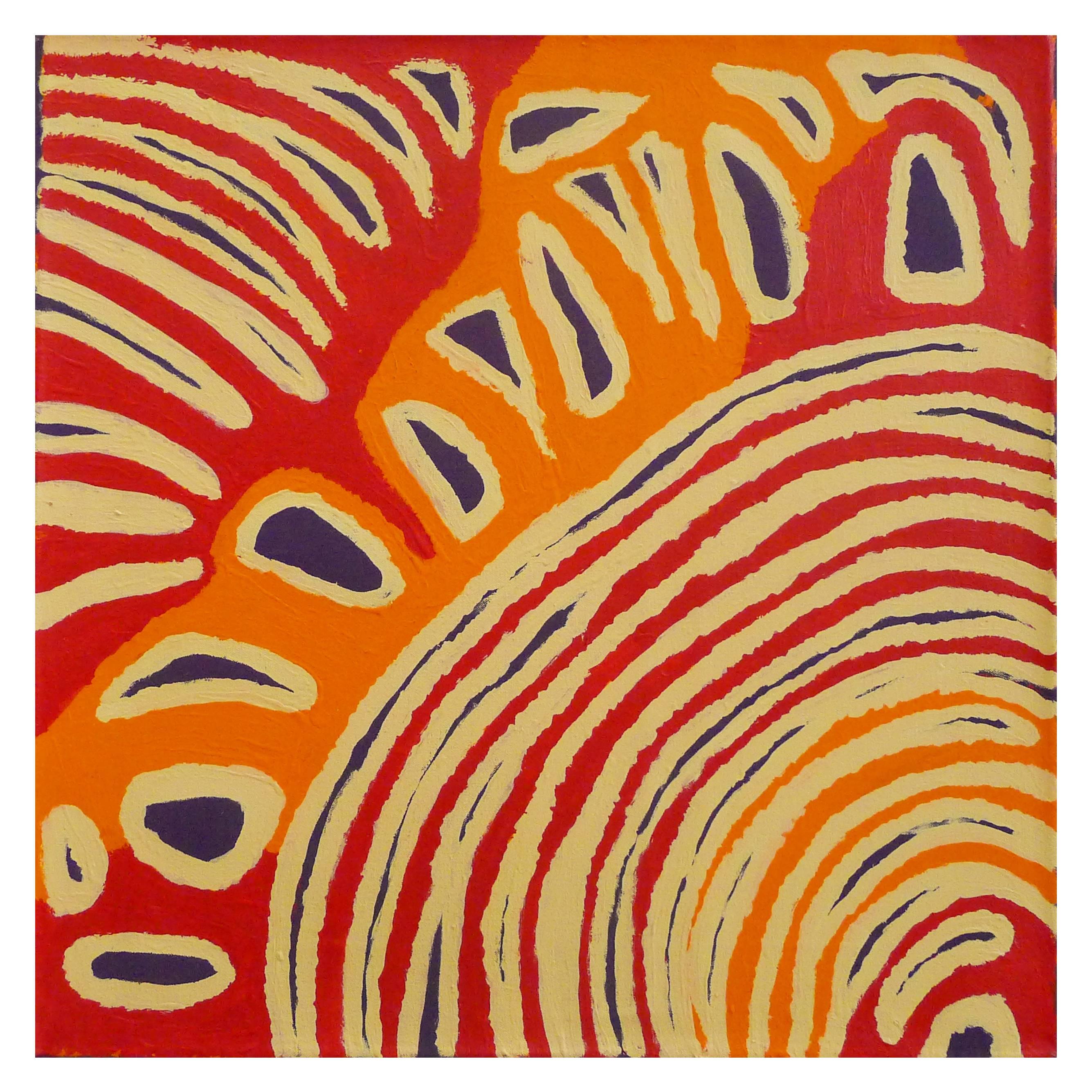 Warm, Colorful, Square Aboriginal Australian Painting with Sandhill Designs