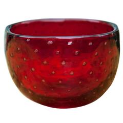 Red Murano Glass Bowl Signed Venini