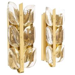Beautiful Leaf Glass Brass Sconces by J. T. Kalmar