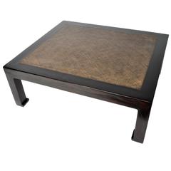 Chinese Low Rectangular Table with Rattan Top