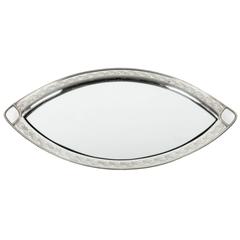 Antique Footed English Silver Plate Oval Tray with Mirror Insert