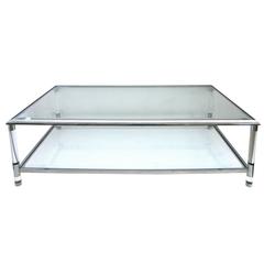 Stylish French Nickel, Glass and Lucite Rectangular Coffee Table; Pierre Vandel