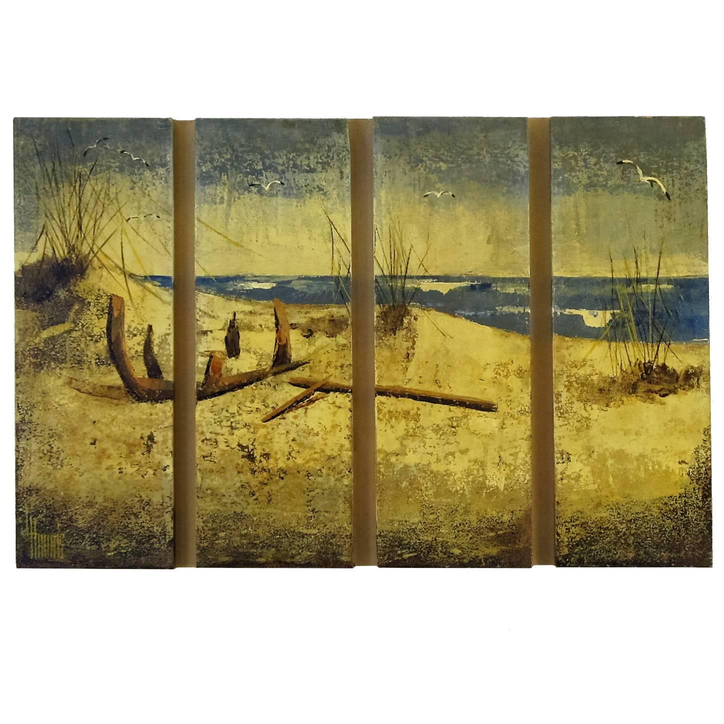 Four-Panel 3-D Beach Scene by Lawrence Harris For Sale