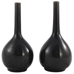 Antique Pair of 18th Century Qianlong Aubergine Bottle Vases