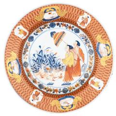 Chinese Porcelain Soup Plate ‘La Dame Au Parasol’ in Imari Palette, 19th Century