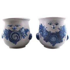 Pair of Wiinblad Unique Ceramics Flowerpots, Blue Glaze, 1973 and 1975