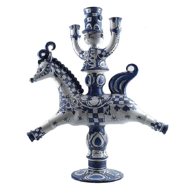 Huge Bjorn Wiinblad Figure from the Blue House, Candlestick Rider on Horseback
