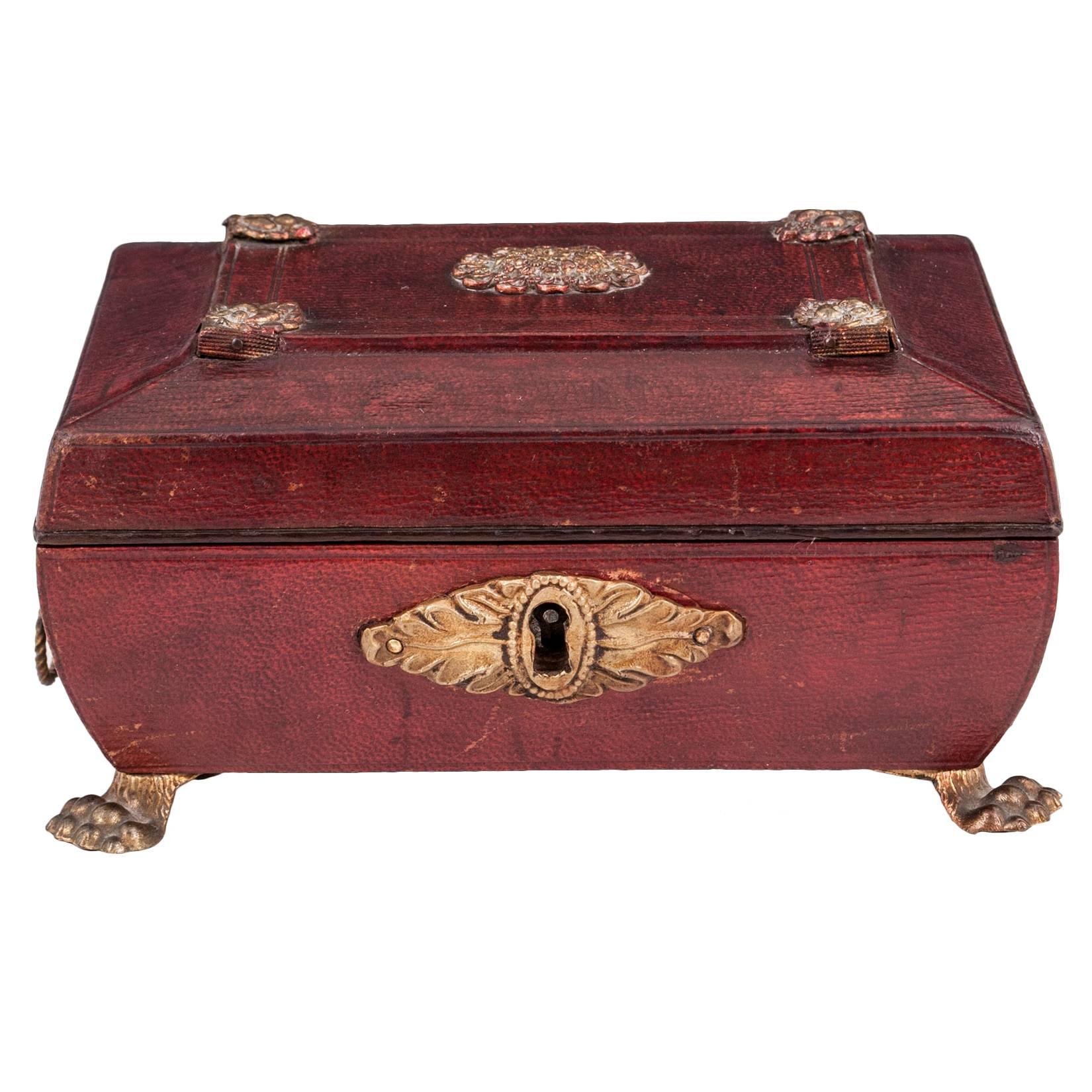Antique Miniature Regency Red Leather Sewing Box