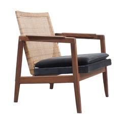 Danish Midcentury Teak and Rattan Chair in Style of Pierre Jeanneret