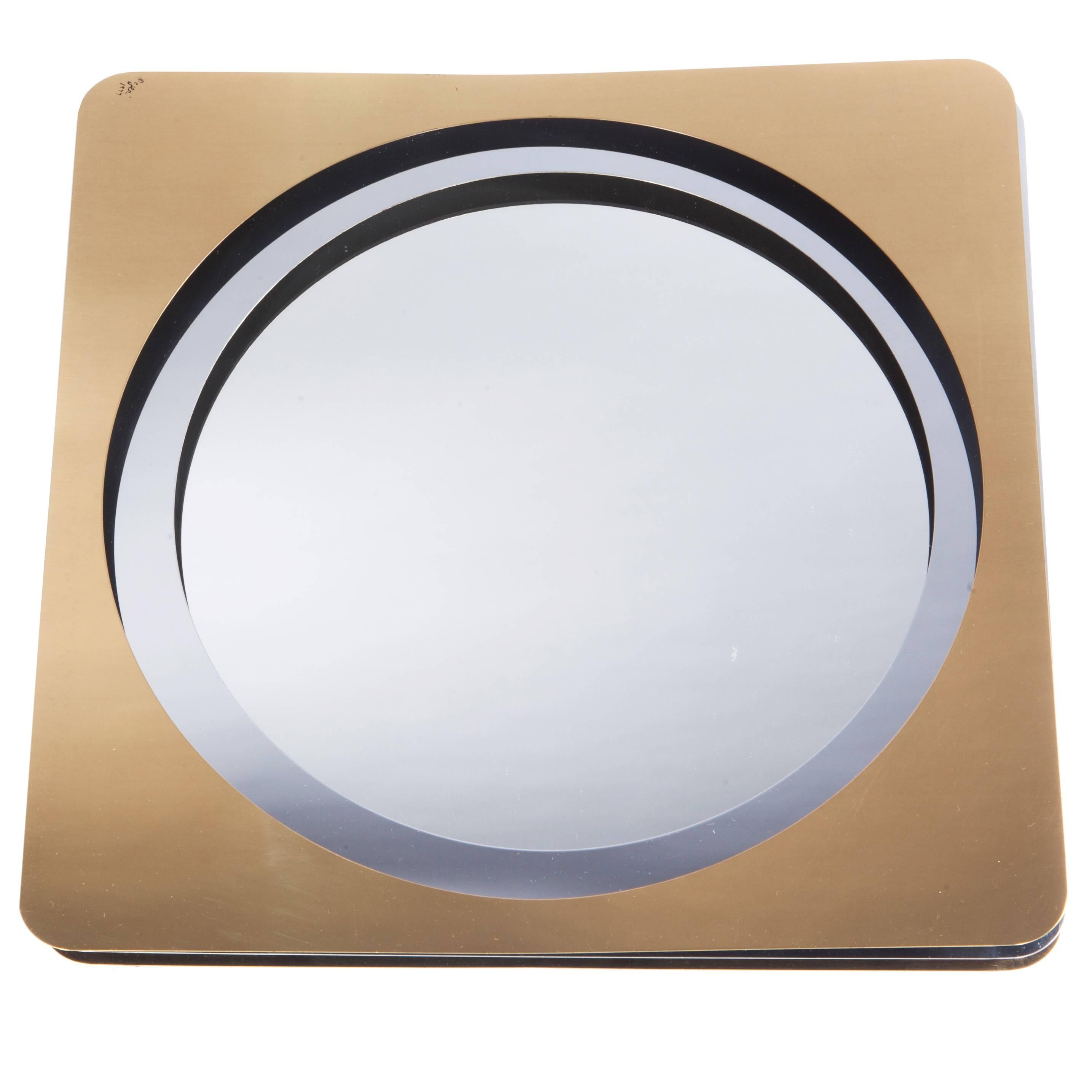 Double-Frame 1970s Mirror in Brass and Chrome by C. Jeré For Sale