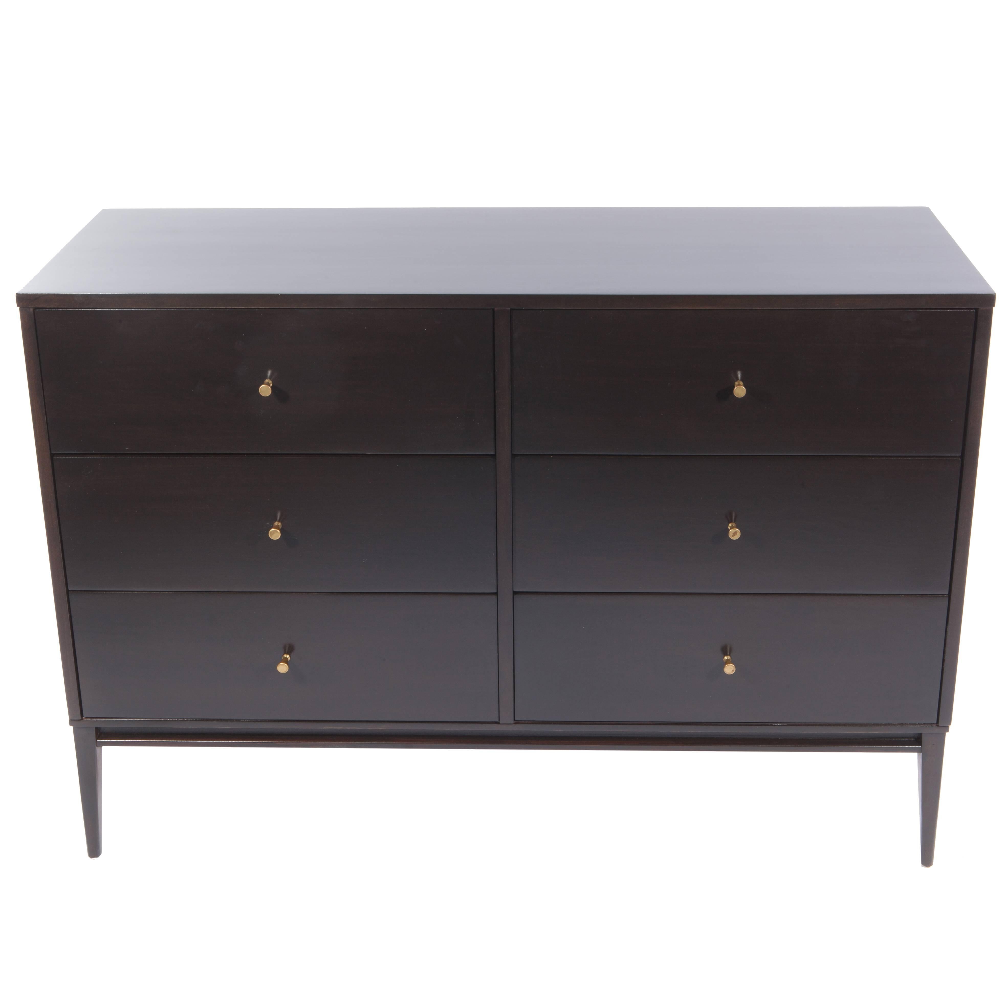 1950s Paul McCobb Six-Drawer Chest in Black Lacquer