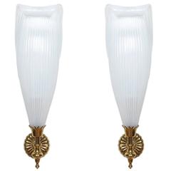 Exceptional French Neo Empire Petal Glass Sconces 8