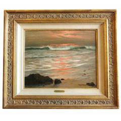 Retro 1963 "Surf of Sunset" Oil Painting by Robert Wood