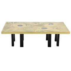 Etched Brass Coffee Table with Three Blue Agates 9