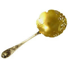 Antique Gabert Fabulous French All Sterling Silver 18k Gold Strawberry Spoon, Iris