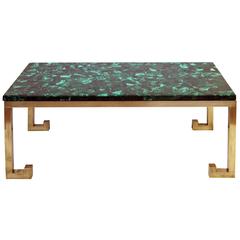 Good Quality Italian Brass Table with Malachite Top, Designed by Nucci Valsecchi