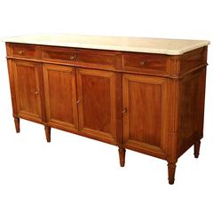 19th Century French Louis XVI Walnut Four-Door Buffet with Marble Top