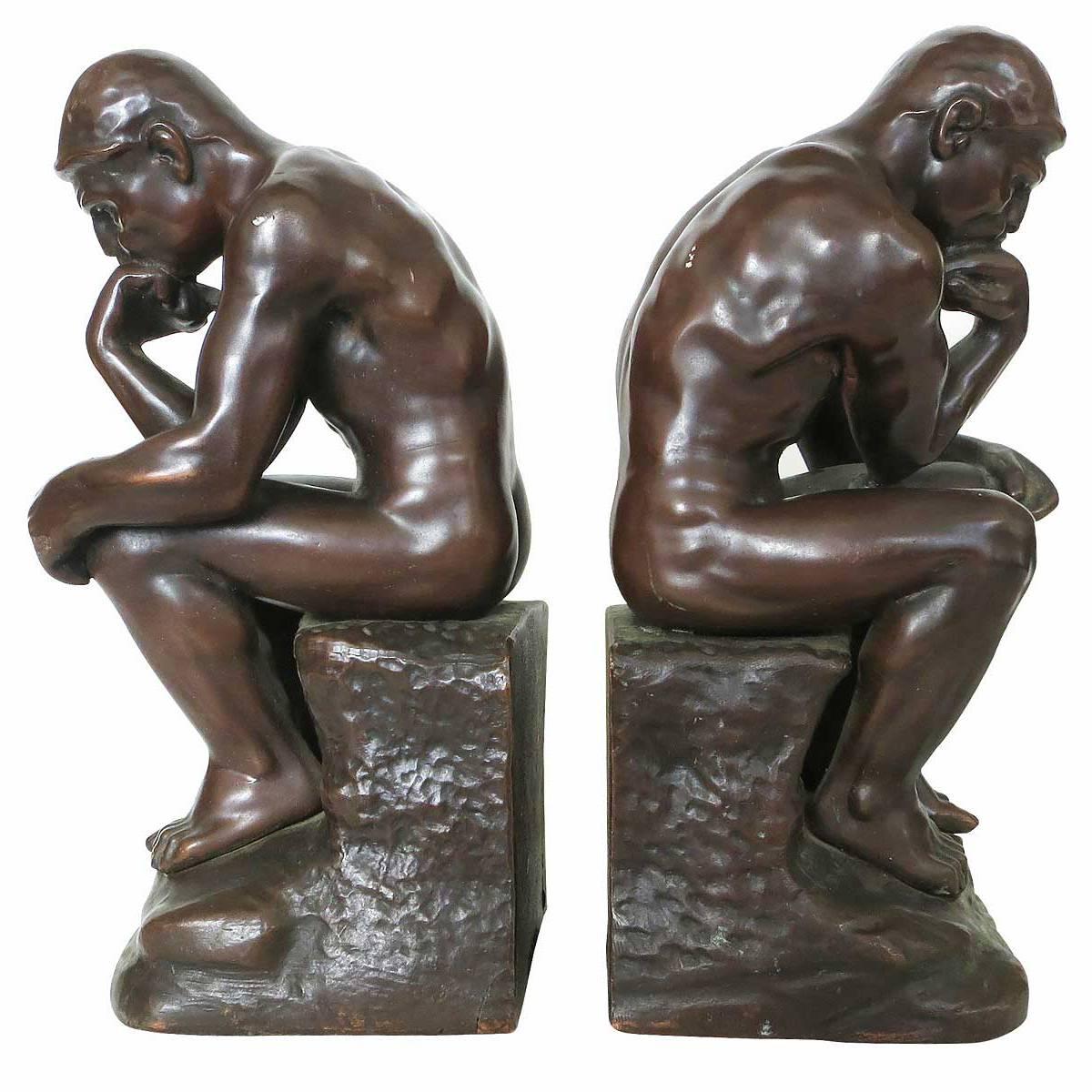 'The Thinker' Bookends Statues by Jennings Brothers