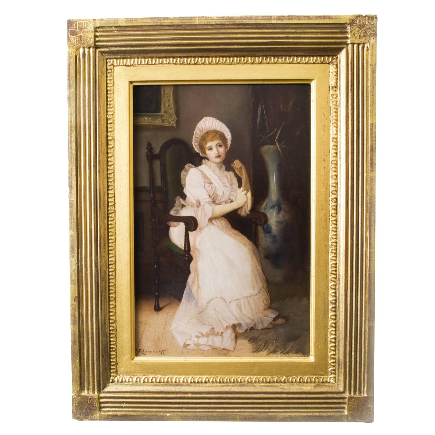 Antique Oil Painting "The New Gown" C. F. Lowcock