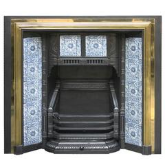 19th Century Victorian Brass Framed and Tiled Fireplace Grate