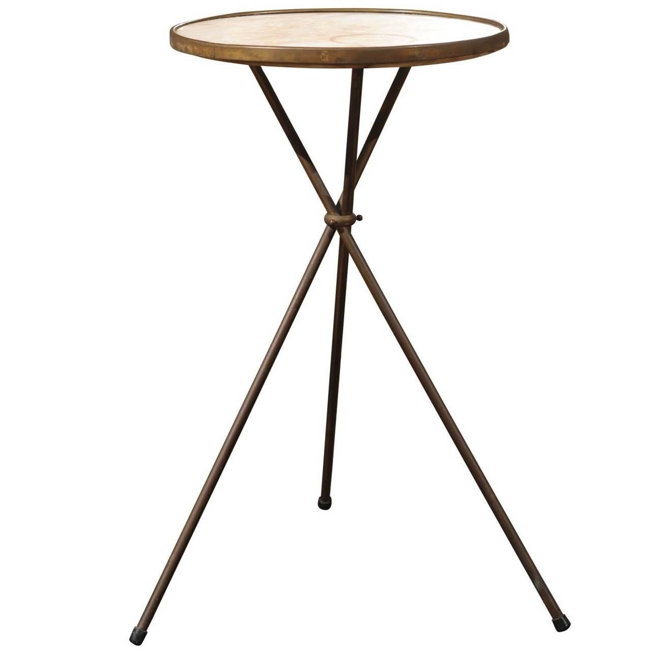 French Vintage Round Three Legged Drinks Table with Cream Marble Top