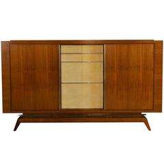 French Sideboard in Walnut with Details in Parchment and Brass, Early 1950s
