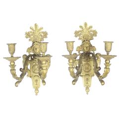 Antique Pair of Double Arm Beaux Arts Figural Sconces