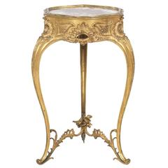 French Ormolu Bronze Rouge Marble Inset Side Table Gueridon in the Rococo Style