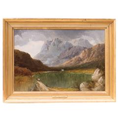 William Linton, Mountain Lake with Heron, Oil Painting 1