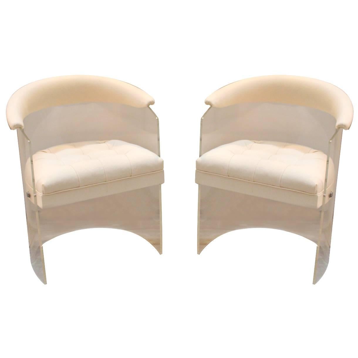 Diminutive Pair of Mid-Century Lucite Barrel Back Chairs