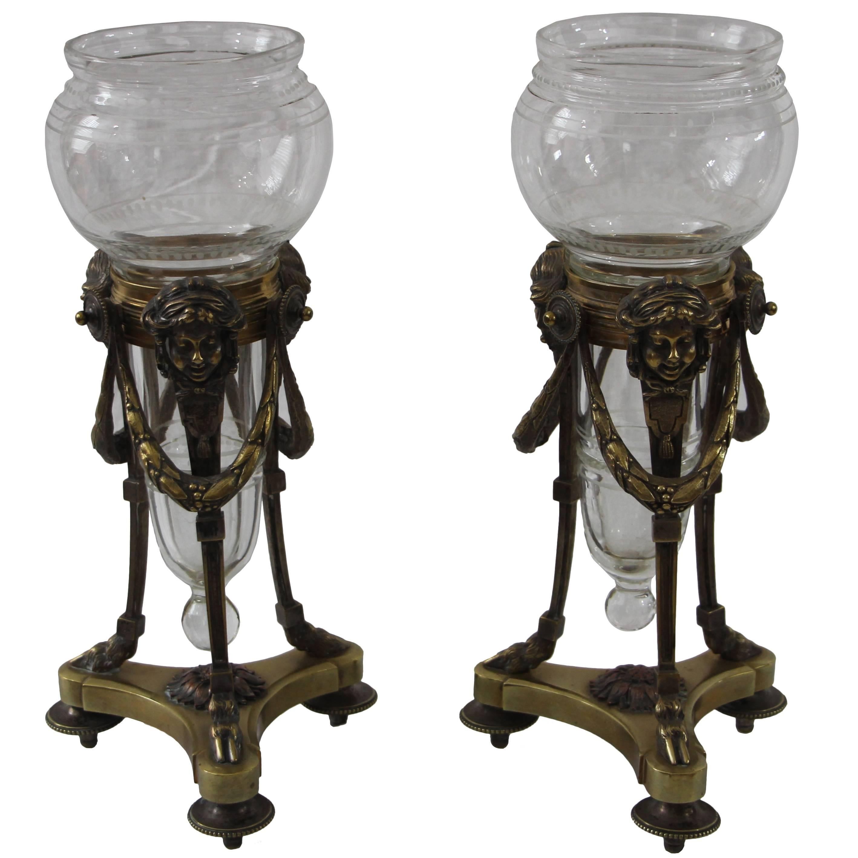 Louis XVI-Style Pair of Vases with Bronze Stands For Sale
