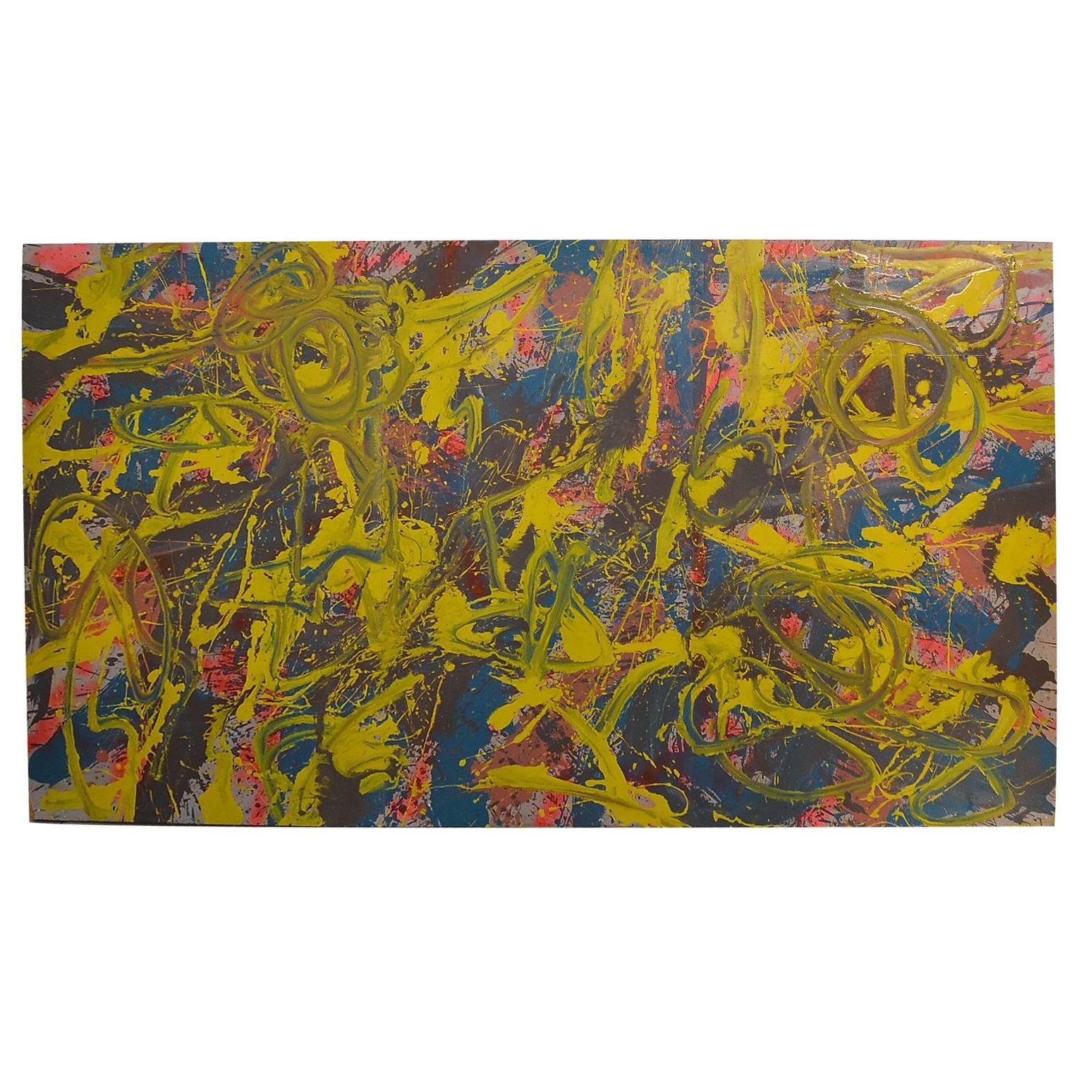 Large Abstract Painting, Acrylic on Wood Panel, 20th Century For Sale