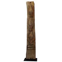 Monumental Morung Carving with Three Mithun Head Decoration 3