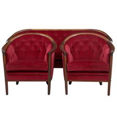 Vintage Red 1960s Danish Mahogany Horseshoe Three-Piece Suite by Andersson