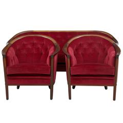 Red 1960s Danish Mahogany Horseshoe Three-Piece Suite by Andersson