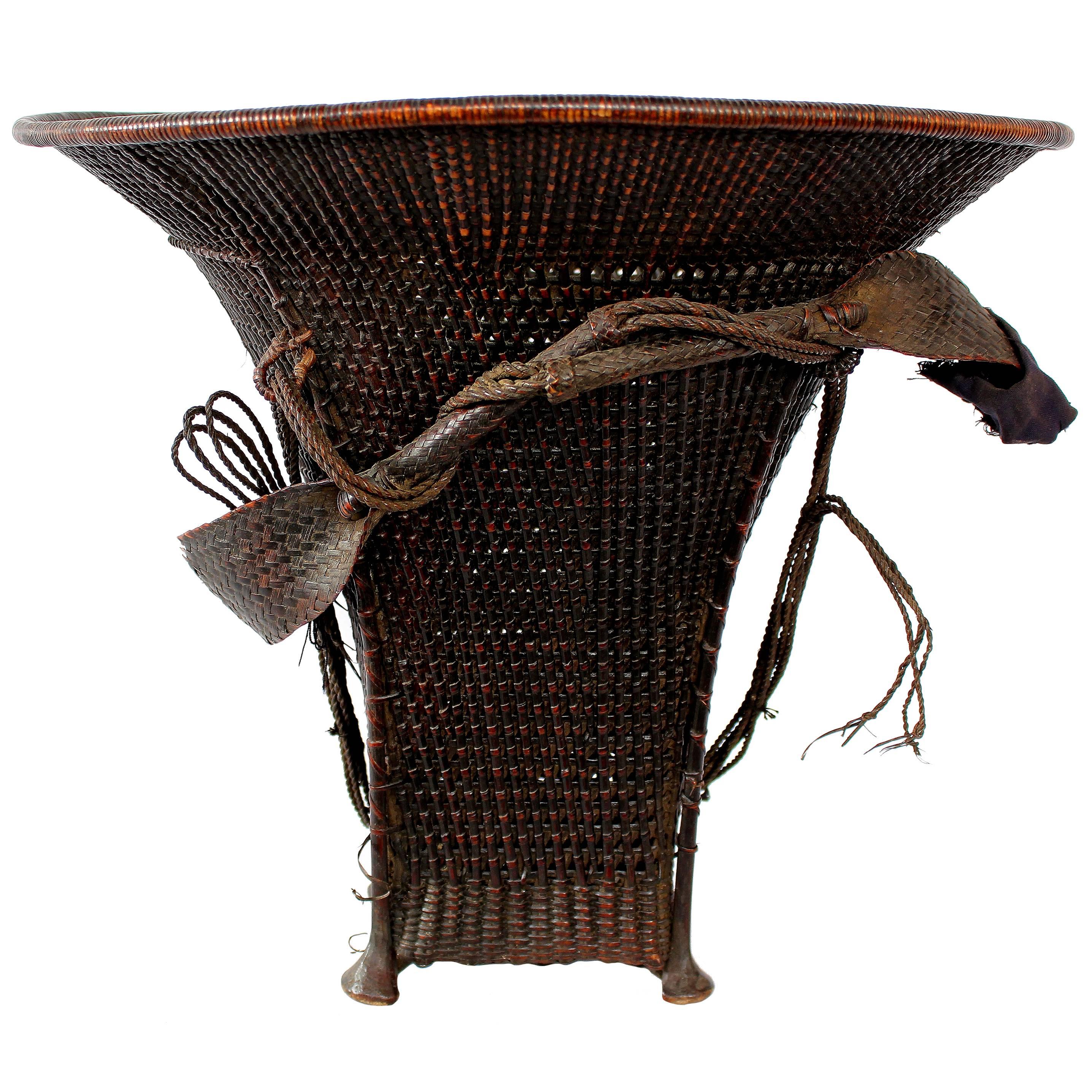 Large Woven Carrying Basket with Forehead Strap