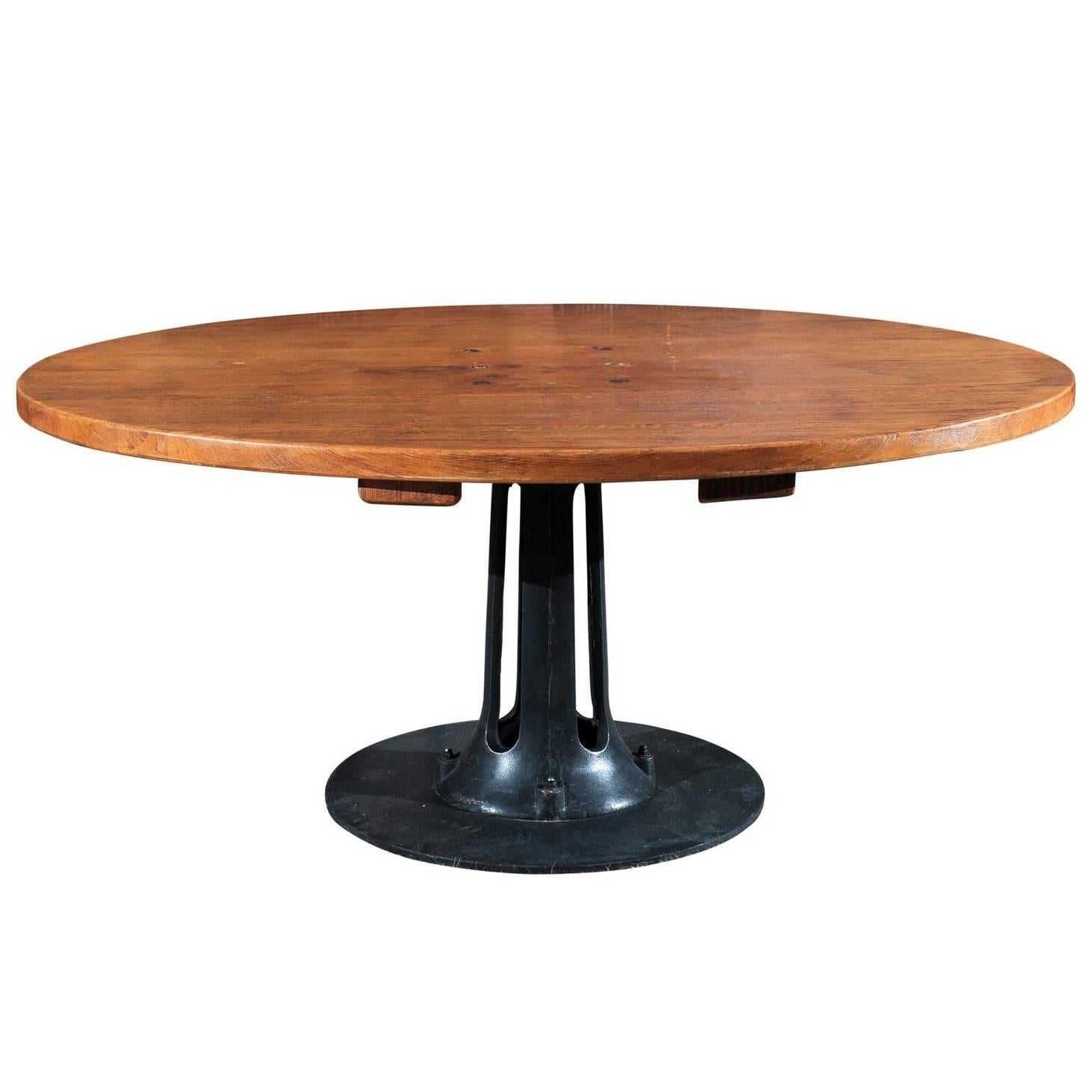 Early 20th Century French Industrial Oak Oval Table