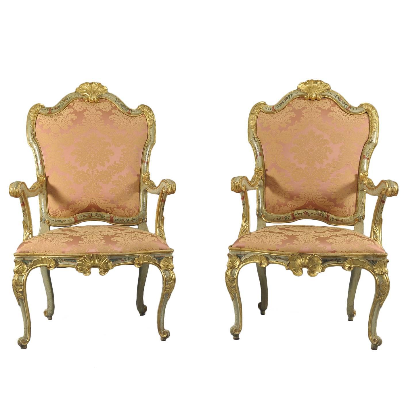 18th Century Four Armchairs With Floral Motifs For Sale