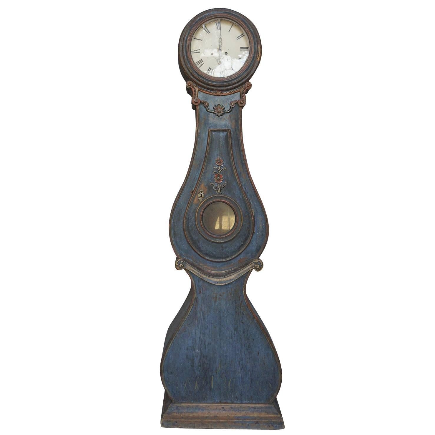 Swedish Tall Case Clock from Fryksdale in Original Decorative Paint