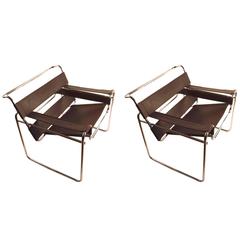 Pair of Vintage Breuer Wassily Chairs in Great Dark Brown Leather 5