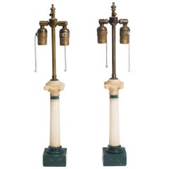 Pair of Petite Marble Column Lamps