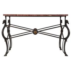 Horse Head Bronze Table with Rosso Imperio Marble Top