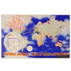 Original Vintage Imperial Airways Poster "Map Of Empire And European Air Routes" 4