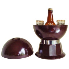 Vintage American Mid-Century Bakelite, Glass & Chrome Evans Musical Bowling Ball Bar Set