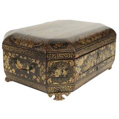 Beautiful Japanese Dress Makers Box in Black Lacquered Wood and Gold